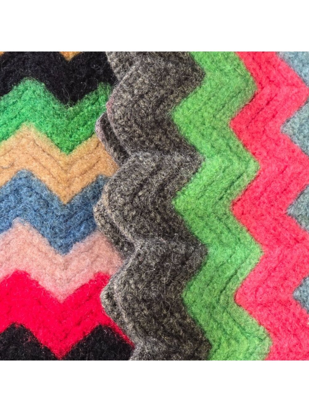 Vintage 1970s Wool Blend Rainbow Chevron Zigzag Knitted Throw Blanket 59" X 34"